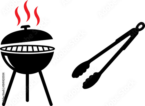Barbecue grill and tongs silhouette for outdoor cooking and grilling events