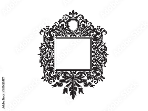 Heraldic Ribbon Frame in silhouette white background.