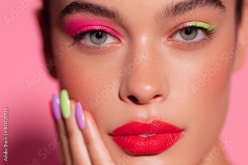 Close-Up Beauty Portrait with Mismatched Valentine’s Makeup and Sculptural Candy Nails