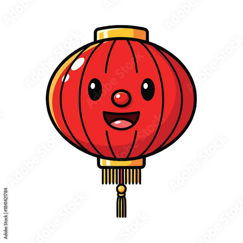 A cheerful red lantern, a symbol of good fortune and festivity isolated on a transparent background