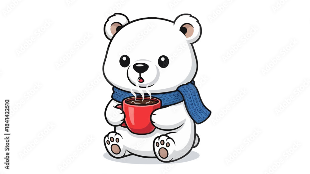Naklejka premium A cartoon polar bear enjoying a warm beverage isolated on a transparent background