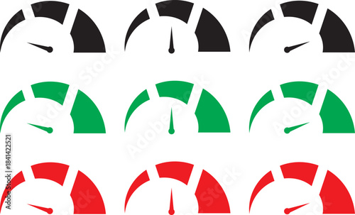speedometer icons set. Tachometer icon. Performance indicator sign. Car speed. Fast internet speed sign. Performance indicators sign symbol. Car speed, fast internet speed sign. Dashboard colorful 