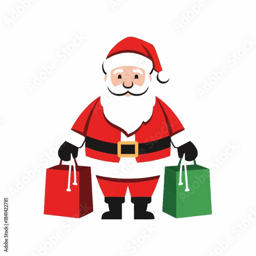 Santa Claus holding shopping bags after Christmas shopping spree.