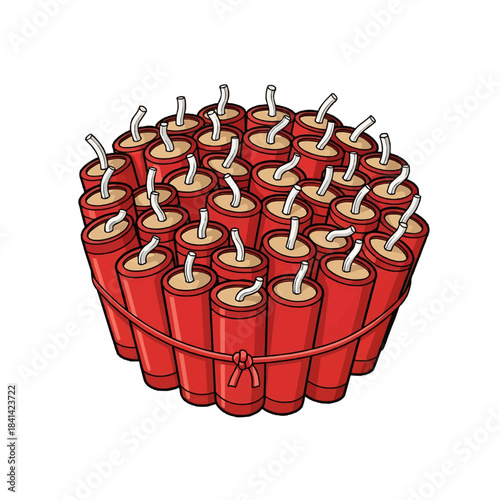 A bundle of red dynamite sticks ready for action, a symbol of potential explosive energy and hazard isolated on a transparent background