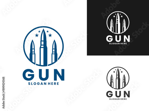 Bullet with circle and star logo design vector. Gun shop logo design template