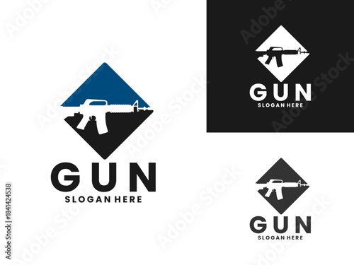 Army gun with rhombus logo design vector template. Army gun logo design vector