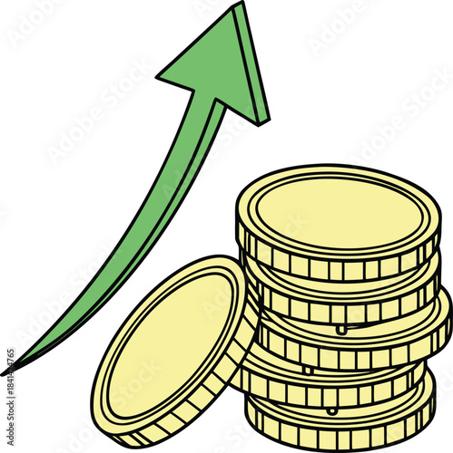 Increasing financial growth with stacked coins and rising arrow
