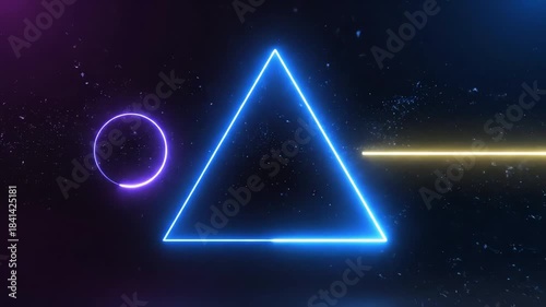 Blue Neon Triangle and Purple Circle Abstract Background.