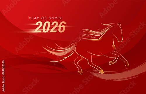Chinese new year 2026, year of horse. Line art horse illustration. Lunar new year concept template vector design. 