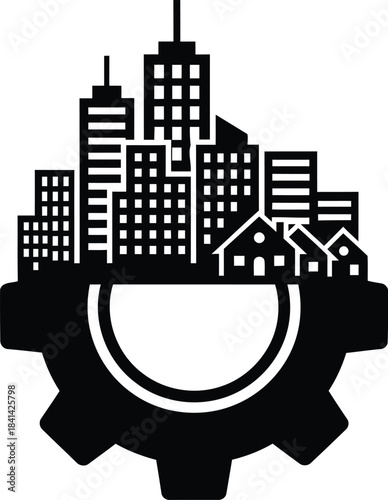 Dynamic urban sprawl and residential areas integrate seamlessly with a powerful industrial mechanism