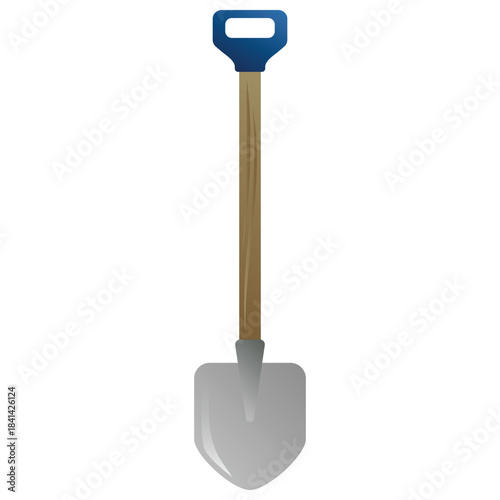 Garden Shovel with Wooden Handle Flat Vector Illustration