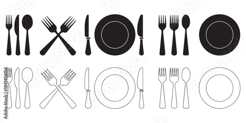 restaurant icons with cutlery silhouettes	
