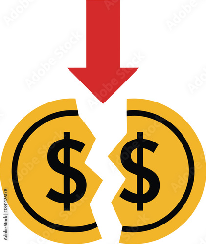 A bold red arrow emphasizes devastating financial downturns leading to major economic losses