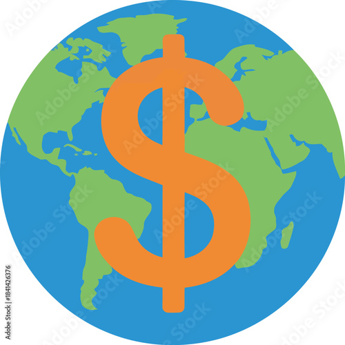 A bold orange dollar sign powerfully represents global financial markets and international business transactions