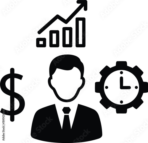 A professional businessman manages financial growth and time efficiency for successful strategic operations