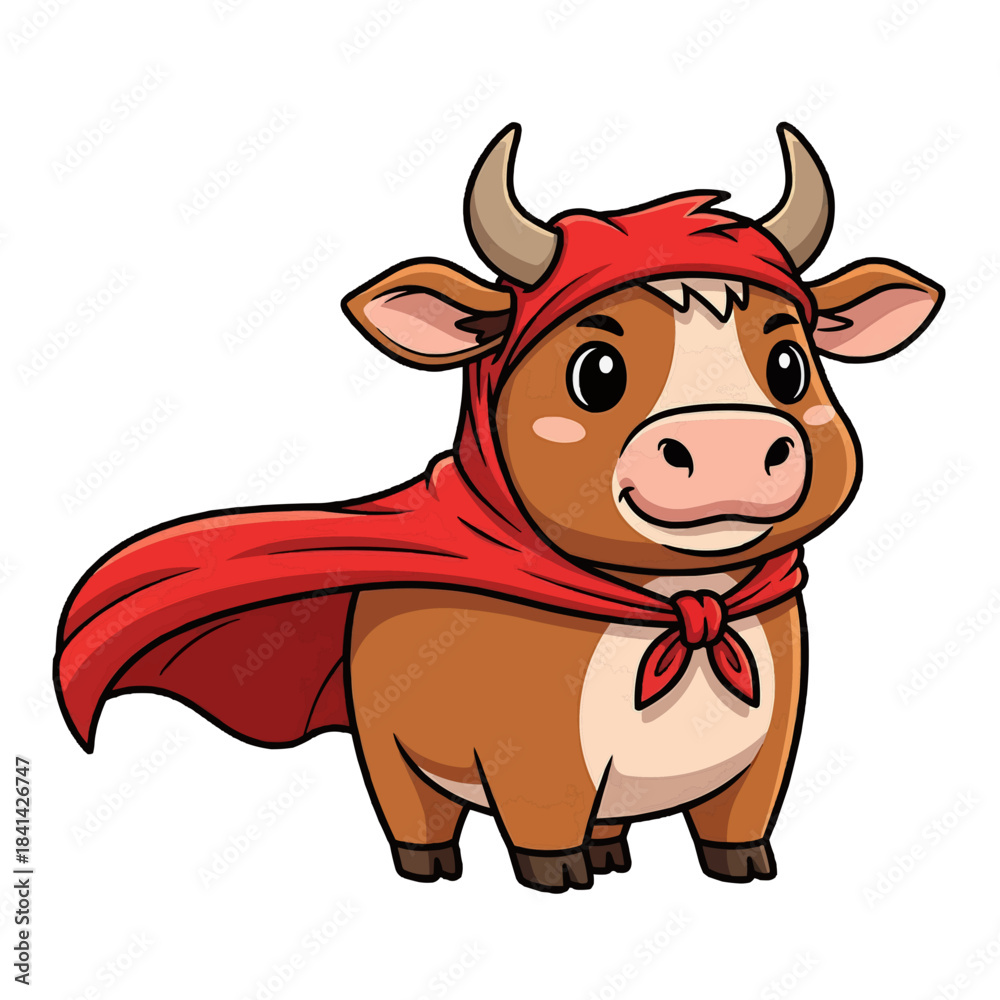 Fototapeta premium A cartoon cow with a superhero costume, ready to save the day isolated on a transparent background