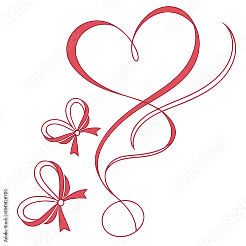 vector collection of elegant red ribbon hearts