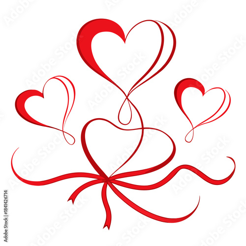 vector collection of elegant red ribbon hearts