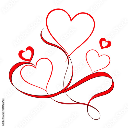 vector collection of elegant red ribbon hearts