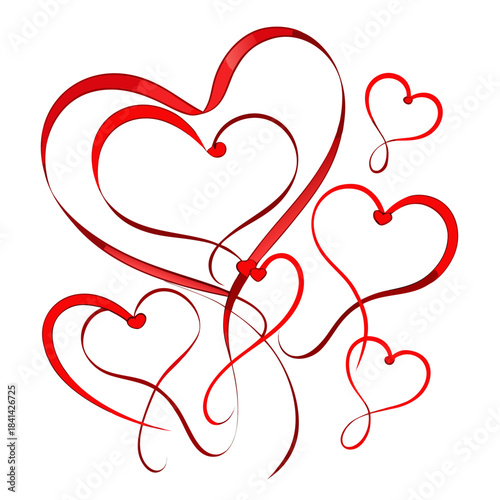 vector collection of elegant red ribbon hearts