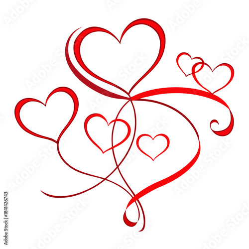 vector collection of elegant red ribbon hearts