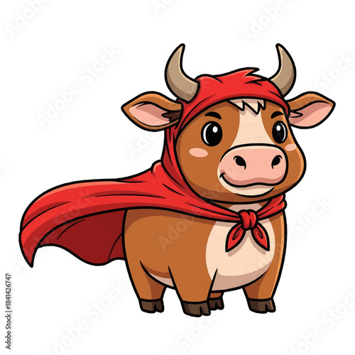 A cartoon cow with a superhero costume, ready to save the day isolated on a transparent background