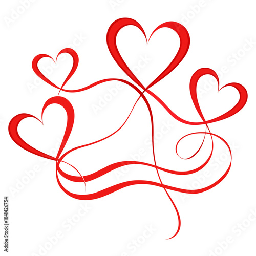 vector collection of elegant red ribbon hearts