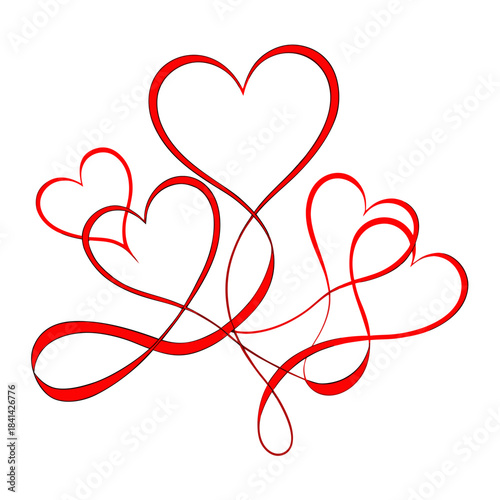 vector collection of elegant red ribbon hearts
