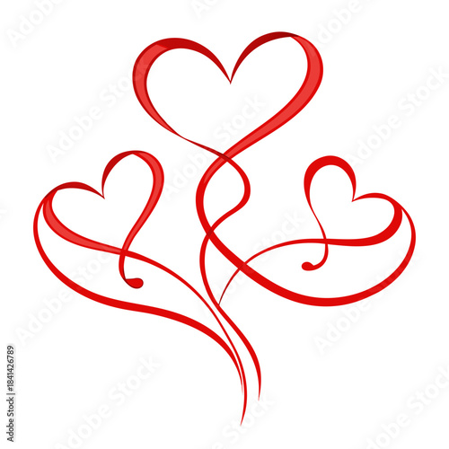 vector collection of elegant red ribbon hearts