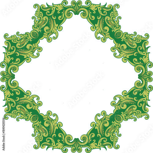 featuring a green decorative ornamental frame design
