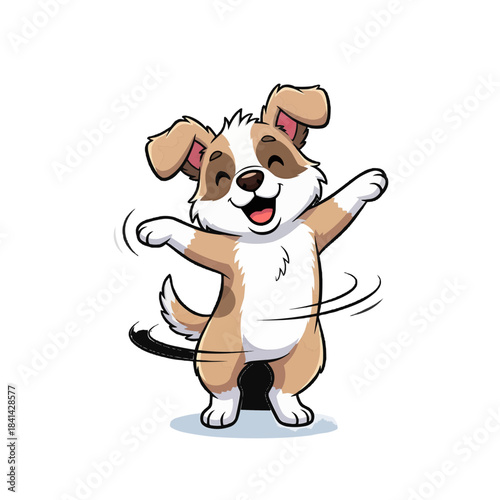A playful illustration of a happy puppy dancing around, spreading cheerfulness. This puppy radiates with joy and energy. isolated on a transparent background