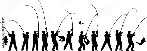 Fisherman Catching a Big Fish Silhouette