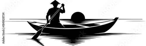 Fisherman Catching a Big Fish Silhouette