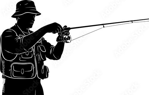 Fisherman Catching a Big Fish Silhouette