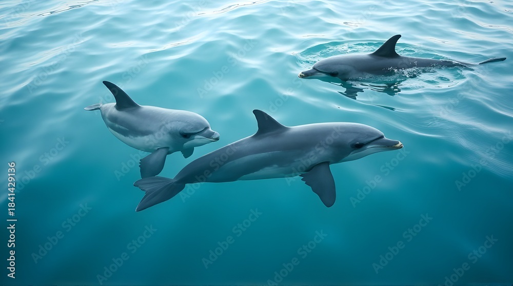 Naklejka premium three dolphins in the sea