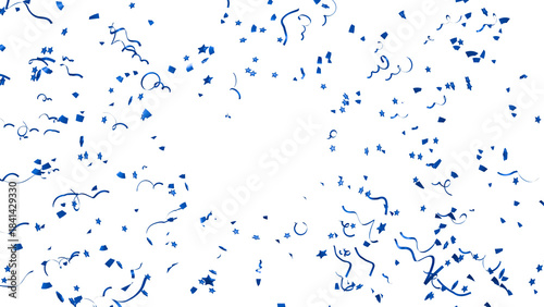 festive blue confetti explosion with stars and ribbons. 3d render perfect for baby shower, gender reveal, or boy birthday party. shiny metallic elements floating for celebration designs.