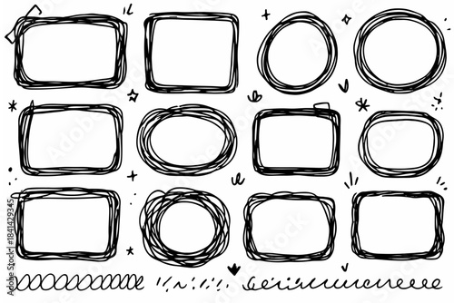Hand-drawn doodle vector set of scribble frames, created in a fun, loose style, isolated on white background
