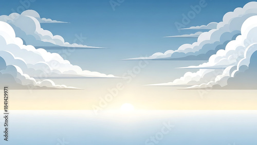 Vector illustration of a sky view with dramatic cumulus and cirrus cloud formations,