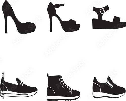 Vector Silhouette Icons of Women's and Casual Footwear – Fashion Design Elements