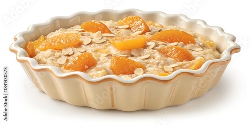 Delicious apricot and oatmeal blend served in a scalloped ceramic dish, perfect for a comforting breakfast