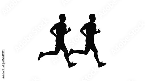 Silhouette of two male runners in motion