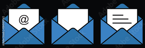Message icon set. Closed, open and notification envelopes in outline, solid and colored styles vector. Email message set for inbox, documents, contacts and postal communication tasks sign. Contact us 