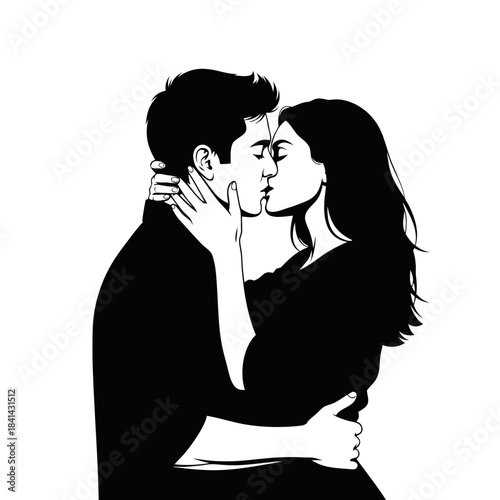 Couple Kissing Passionately Black and White Graphic.