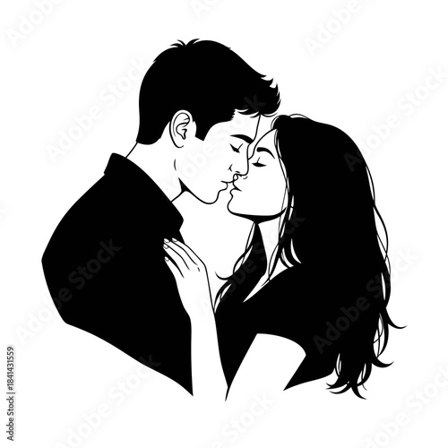Couple Kissing Silhouette Passionate Love and Romance.