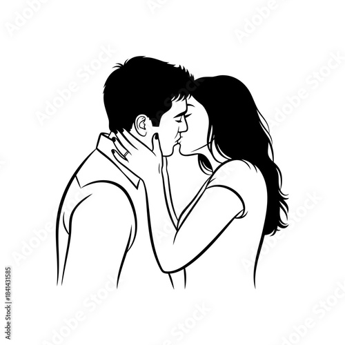 Couple Kissing Silhouette - Romantic Love Embrace.