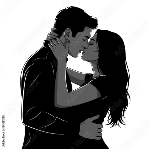 Young Couple Kissing Passionately in Romantic Embrace.