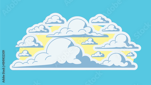 Cute Sparkling Cloud Sticker with Blue Sky Background