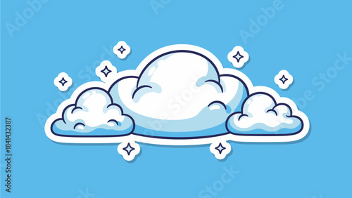Cute Sparkling Cloud Sticker with Blue Sky Background