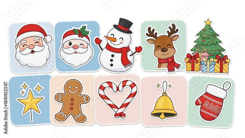 Set of Cute Hand-Drawn Christmas Holiday Elements