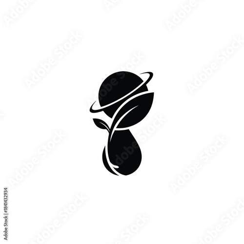 Abstract silhouette of a stylized planet with rings